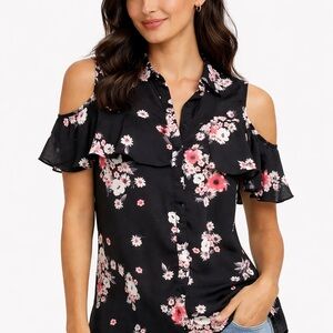Ricki’s Black Floral Cold Shoulder Blouse – Women’s
